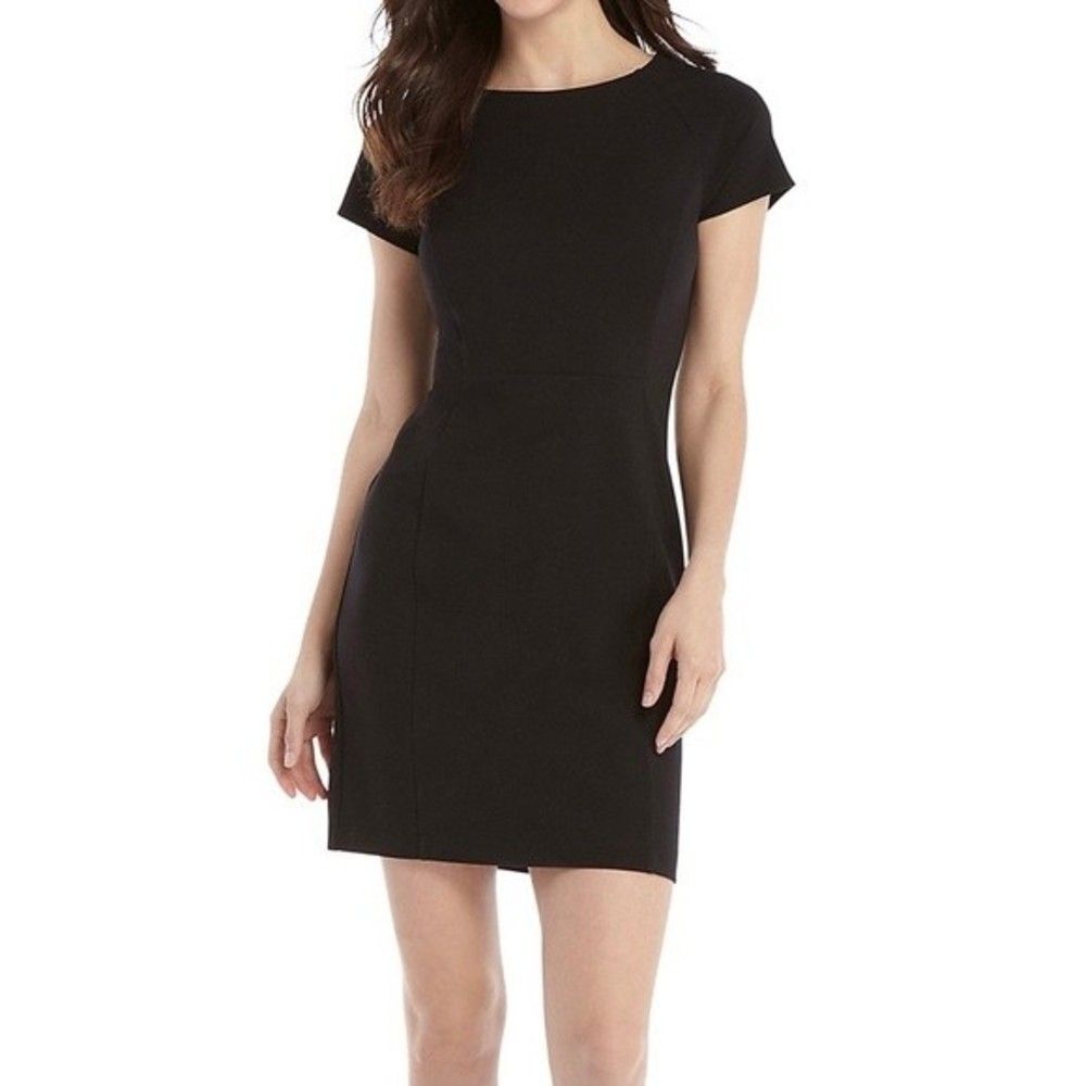 Zara Trafaluc Women's Black Short Sleeved Ponte Zip Back Dress Size Medium